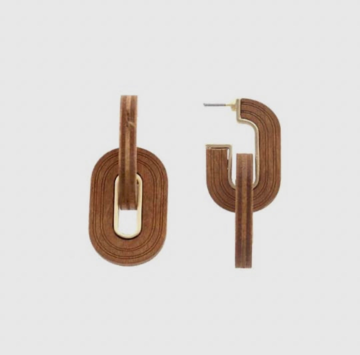 Tan Wood Link Earrings